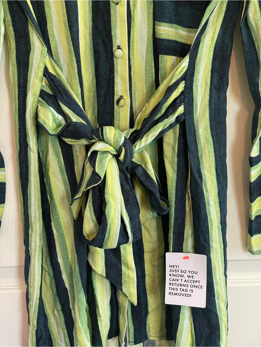 Topshop Green Stripe Belted Shirt Dress Size 2 Coastal Dopamine Dressing Minimal - Picture 4 of 4